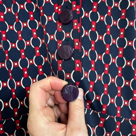 Valencia Dark Academia Midi Dress Navy Red Geometric Chain Print - Picture 4 of 13